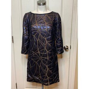 Tadashi Shoji Blue Sequin Paneled Mesh Dress, Size 4